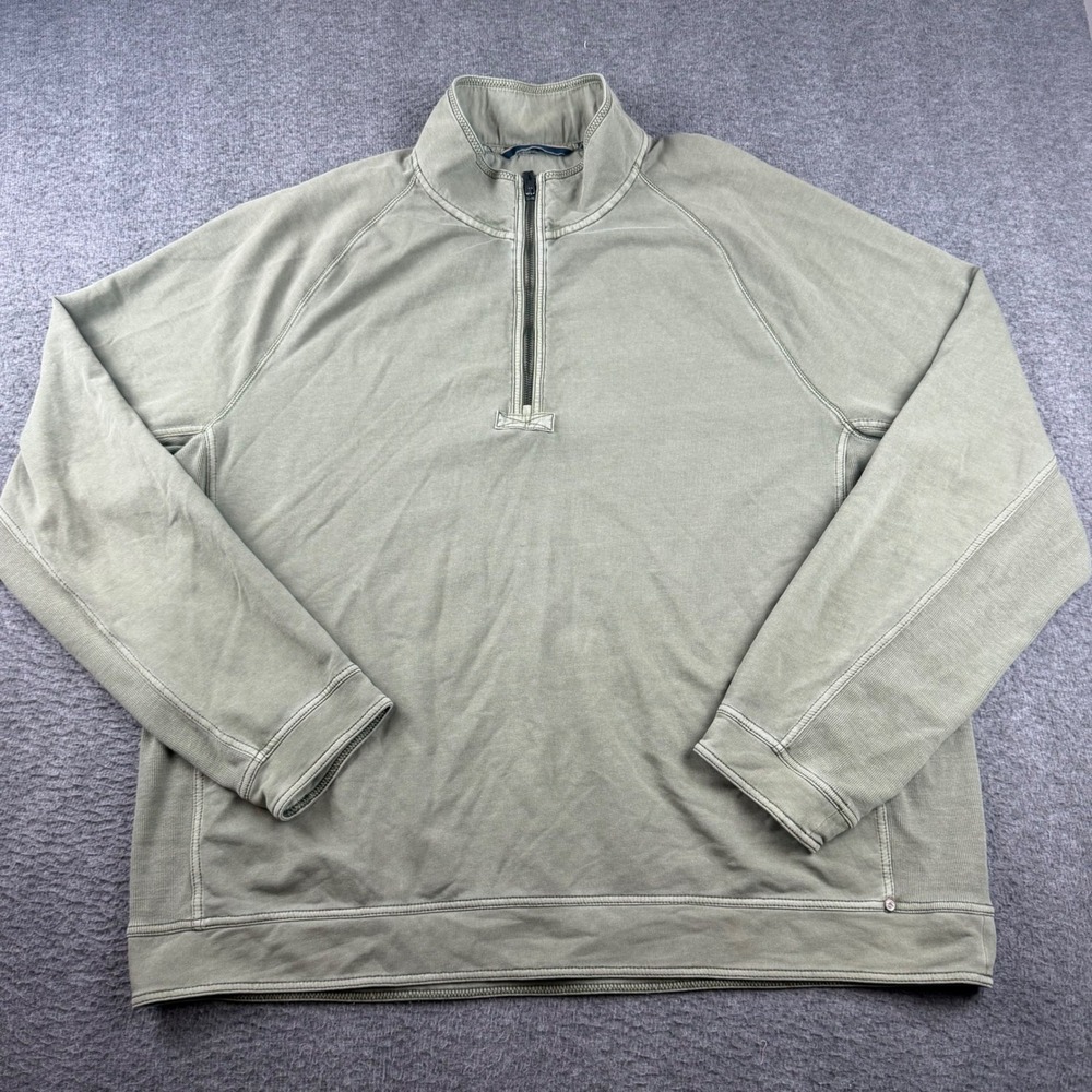 Tommy Bahama Quarter Zip Pullover Men's XXL Green Cotton Blend Marlin Logo